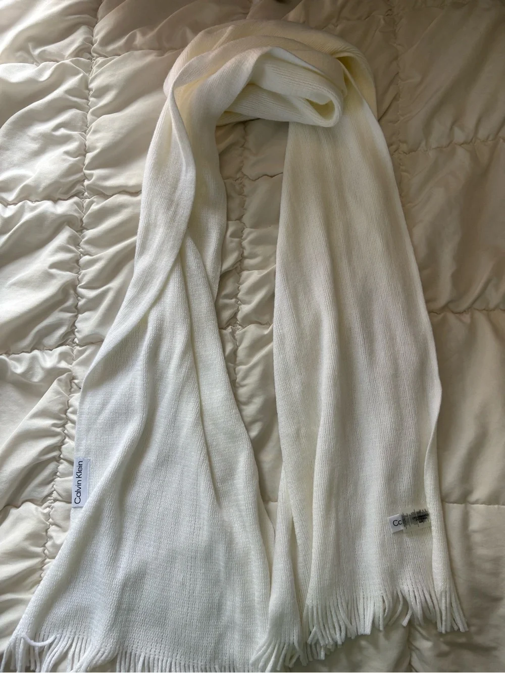 Calvin Klein Ivory Knit Scarf with Fringe